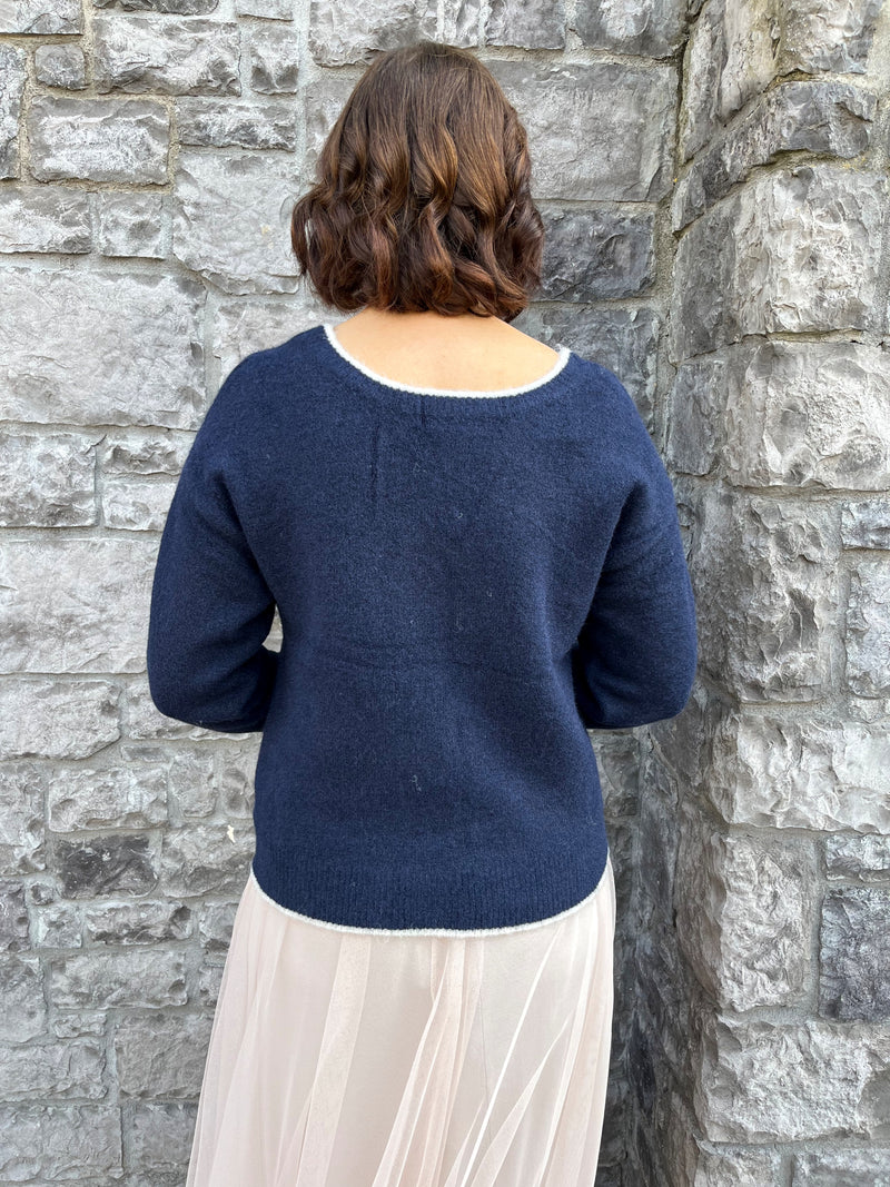 Riley Reversible Bow Tie Jumper - Navy