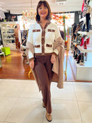 Elizabeth Bow Pearl & Diamante Cape - Taupe