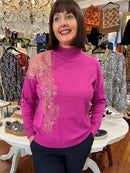 Rosie Polo Bead Embellished Jumper - Magenta