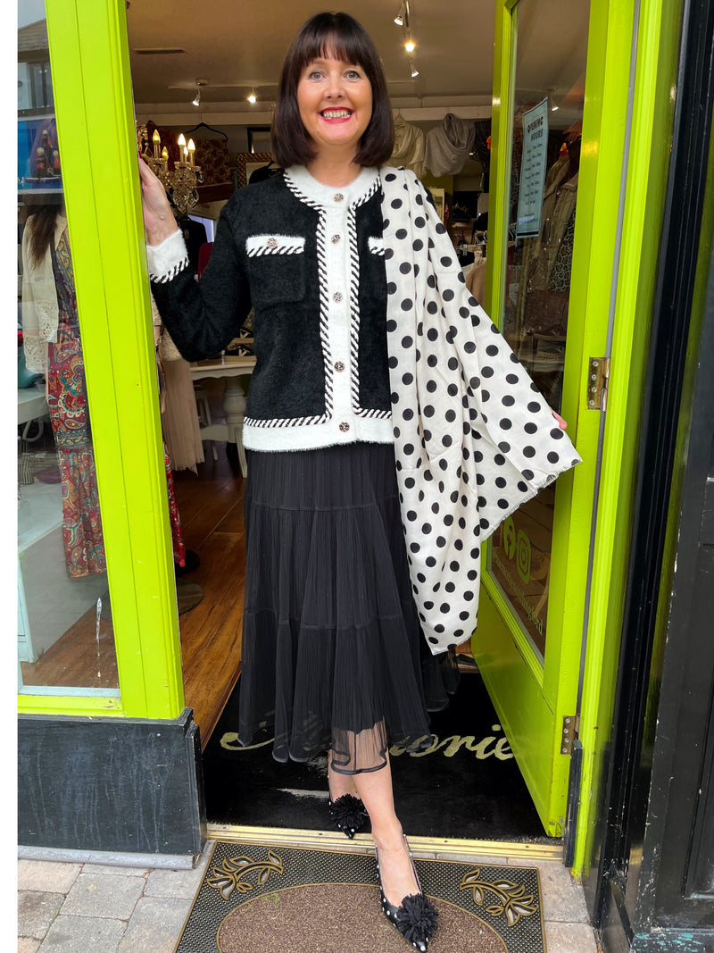 Martha Flower Button Monochrome Knitted Jacket - Black