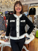 Martha Flower Button Monochrome Knitted Jacket - Black