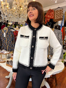 Martha Flower Button Monochrome Knitted Jacket - Cream