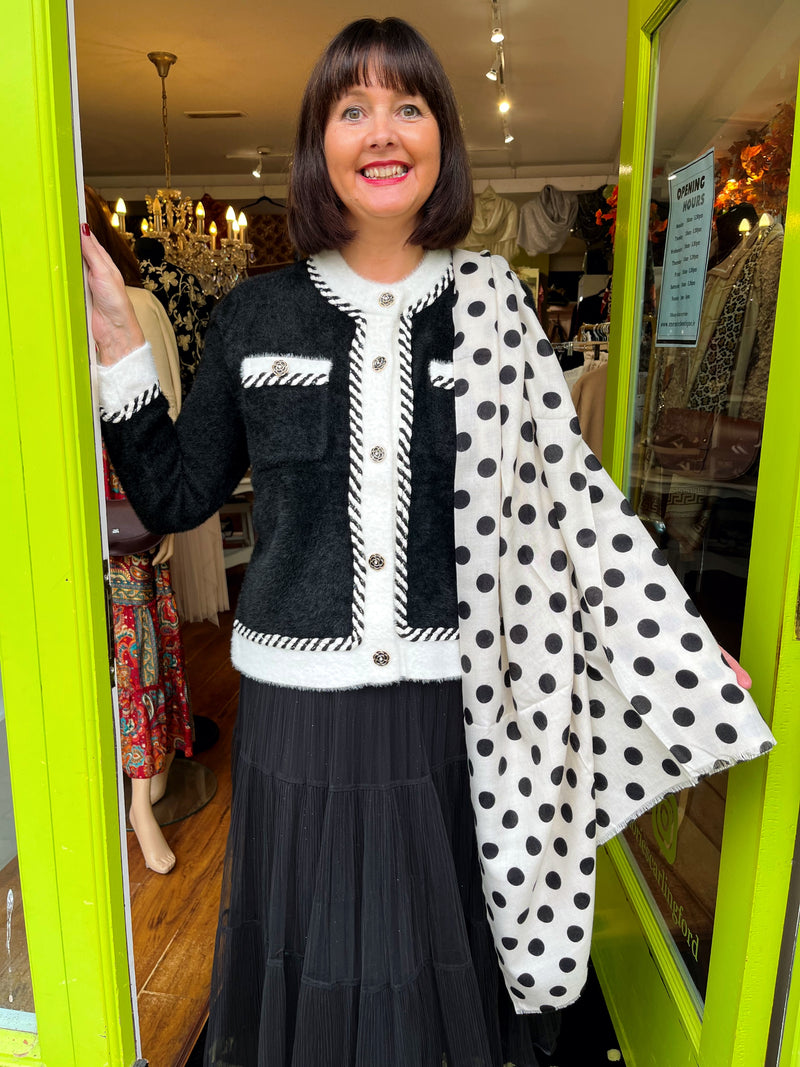 Martha Flower Button Monochrome Knitted Jacket - Black