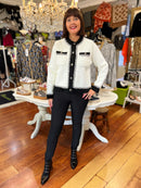 Martha Flower Button Monochrome Knitted Jacket - Cream