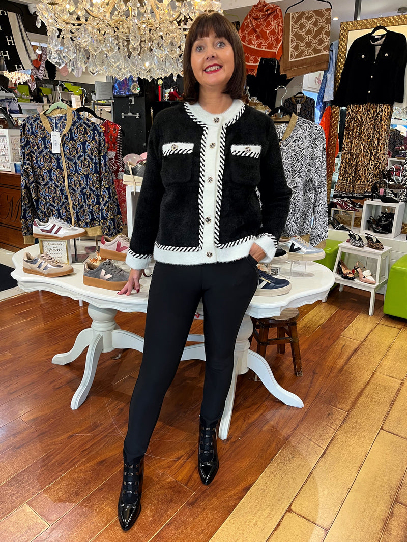 Martha Flower Button Monochrome Knitted Jacket - Black