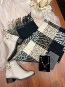 Ember Animal Print Check Shawl - Black & Taupe