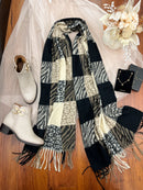 Ember Animal Print Check Shawl - Black & Taupe