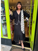 Tara Monochrome Bow Cuff Cardi - Black