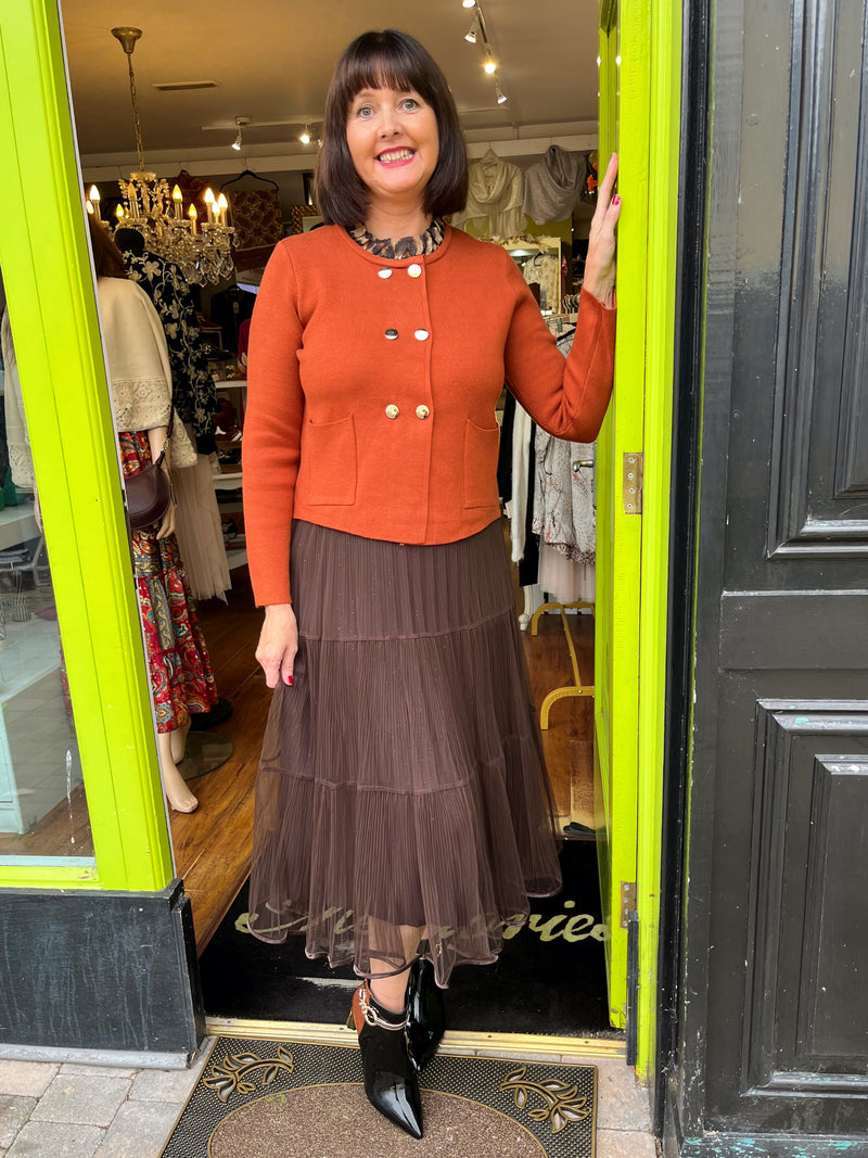 Rachel Ruffle Hem Tulle Sparkle Skirt - Brown