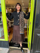 Megan Leopard Print Scarf With Camel Trim