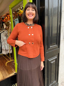 Gabby Leopard Trim Ruffle Collar Cardi - Rust