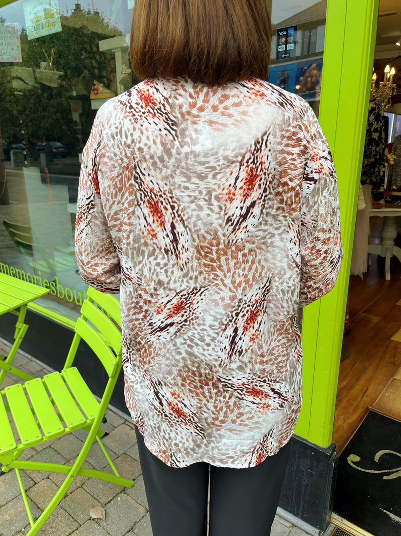 Ryleigh Diamante Embellished & Animal Print Shirt - Mocha Beige
