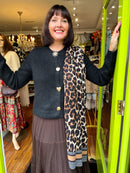 Megan Leopard Print Scarf With Camel Trim