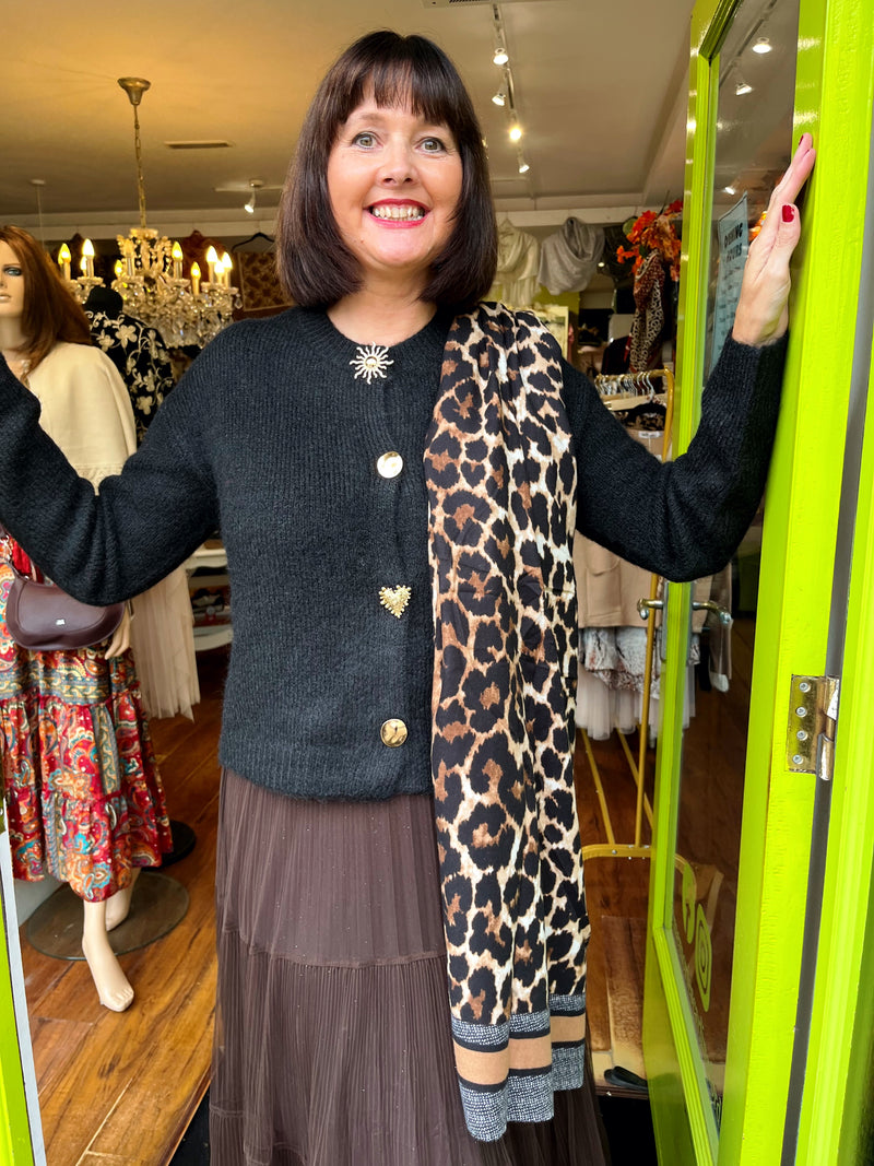 Rowan Gold Button Knit Cardi - Black