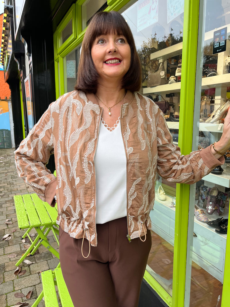 Billie Sequin & Embroidery Bomber Jacket - Toasted Camel
