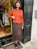 Gabby Leopard Trim Ruffle Collar Cardi - Rust