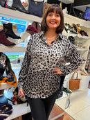 Cora Diamante Embellished & Animal Print Shirt - Grey Leopard