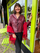 Gracie Faux Leather Bow Tie Jacket - Burgundy