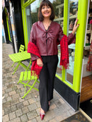 Gracie Faux Leather Bow Tie Jacket - Burgundy