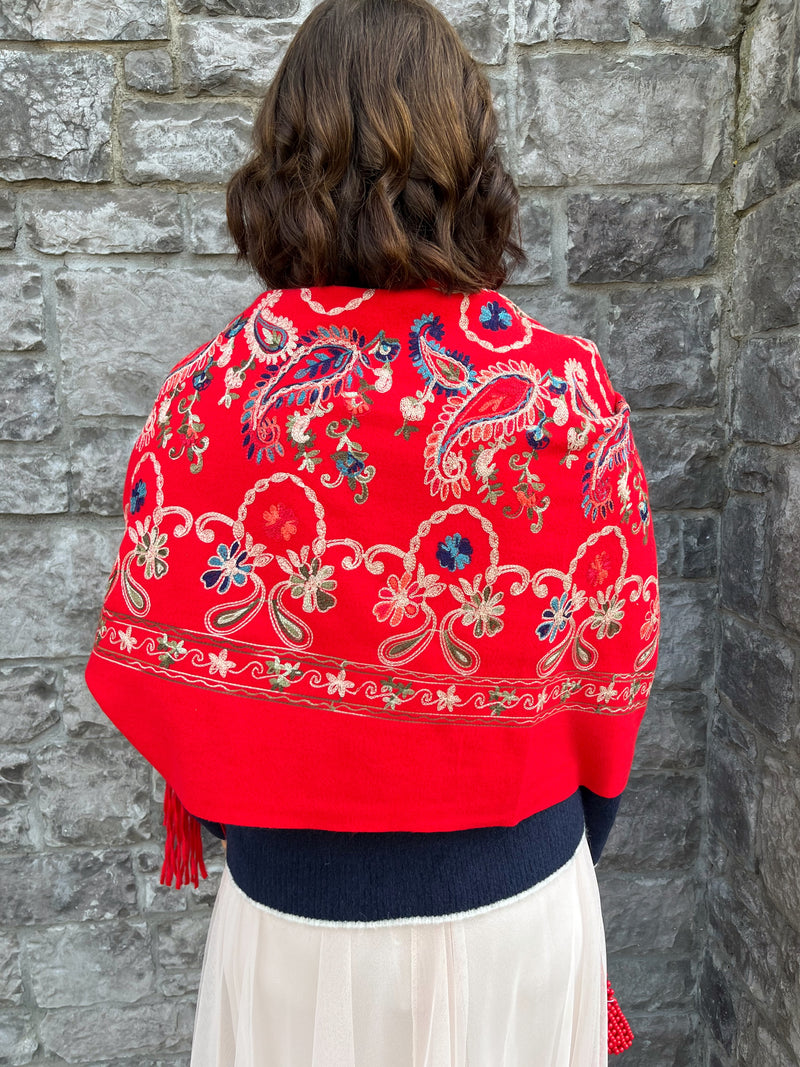 Sofia Paisley Print Shawl - Red
