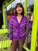 River Gold Bead & Thread Knit Cardi - Purple