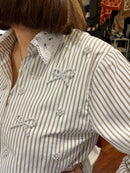 Lisa Pearl Bow Embellished Oversized Shirt - Mocha