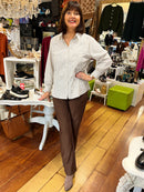 Lisa Pearl Bow Embellished Oversized Shirt - Mocha