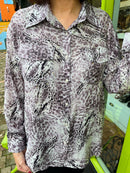 Ryleigh Diamante Embellished & Animal Print Shirt - Mauve Grey Leopard