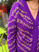 River Gold Bead & Thread Knit Cardi - Purple