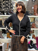 Tara Monochrome Bow Cuff Cardi - Black