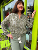 Trey Sequin & Embroidery Bomber Jacket - Green