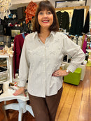 Lisa Pearl Bow Embellished Oversized Shirt - Mocha