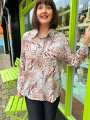 Ryleigh Diamante Embellished & Animal Print Shirt - Mocha Beige