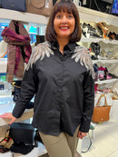 Aubry Pearl & Mesh Shirt - Black