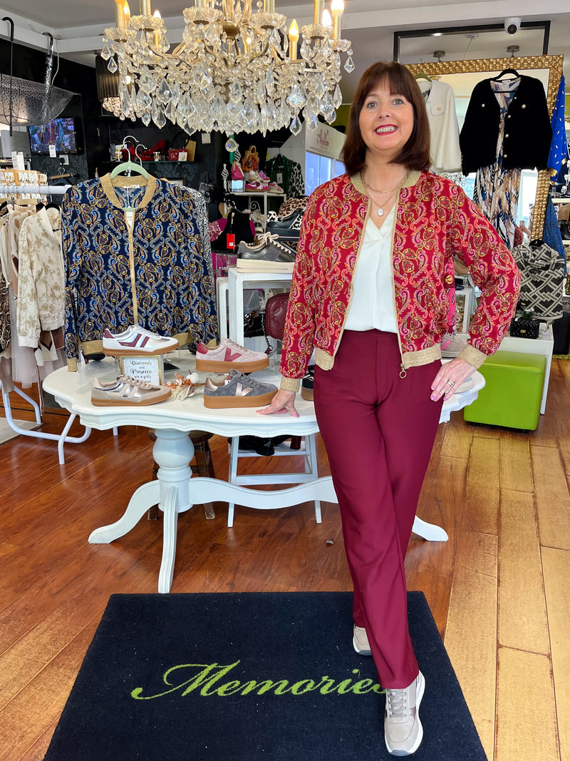 Elena Paisley Printed Bomber - Maroon