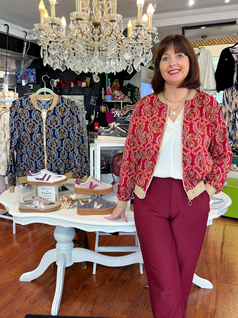 Elena Paisley Printed Bomber - Maroon