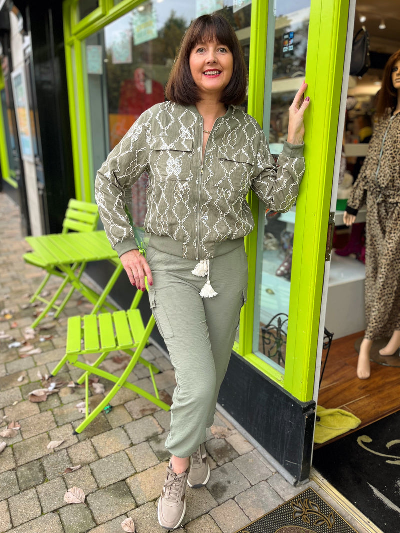 Trey Sequin & Embroidery Bomber Jacket - Green
