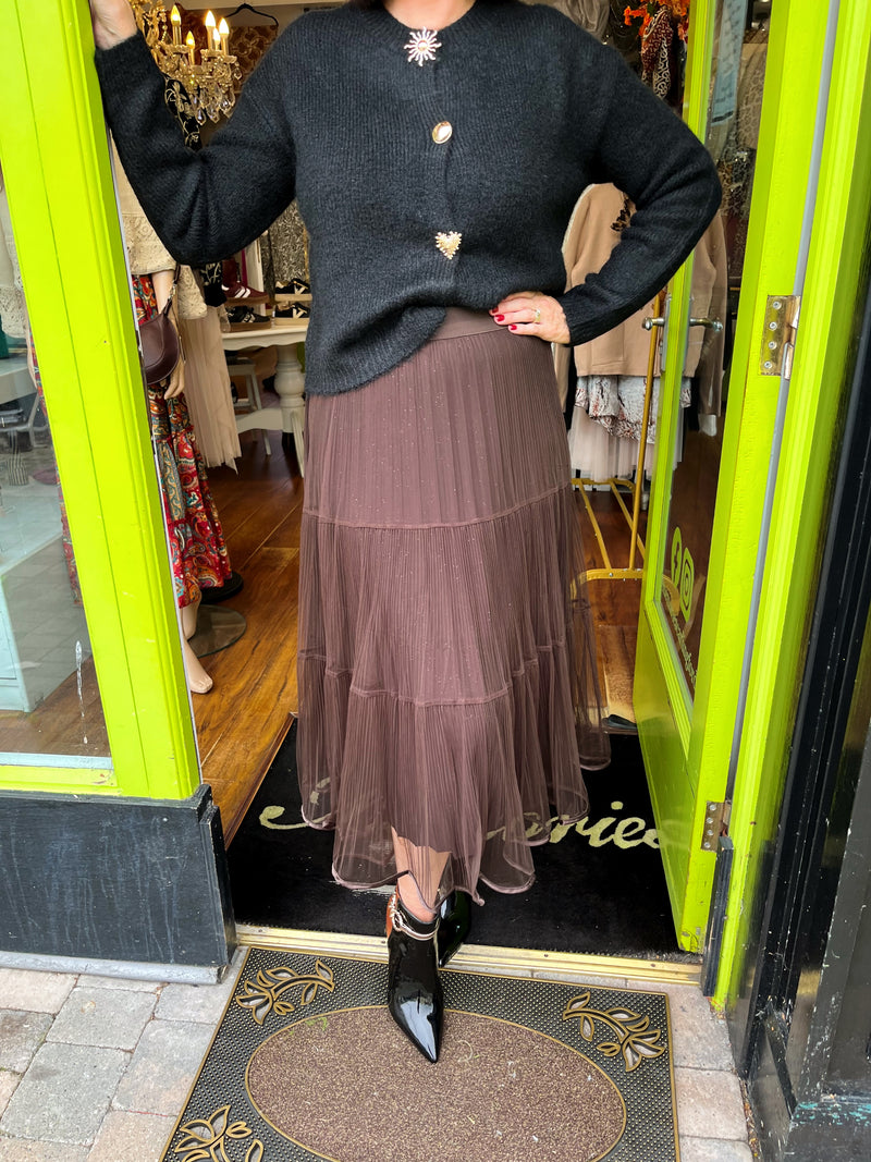 Rachel Ruffle Hem Tulle Sparkle Skirt - Brown