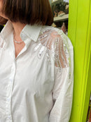 Aubry Pearl & Mesh Shirt - White
