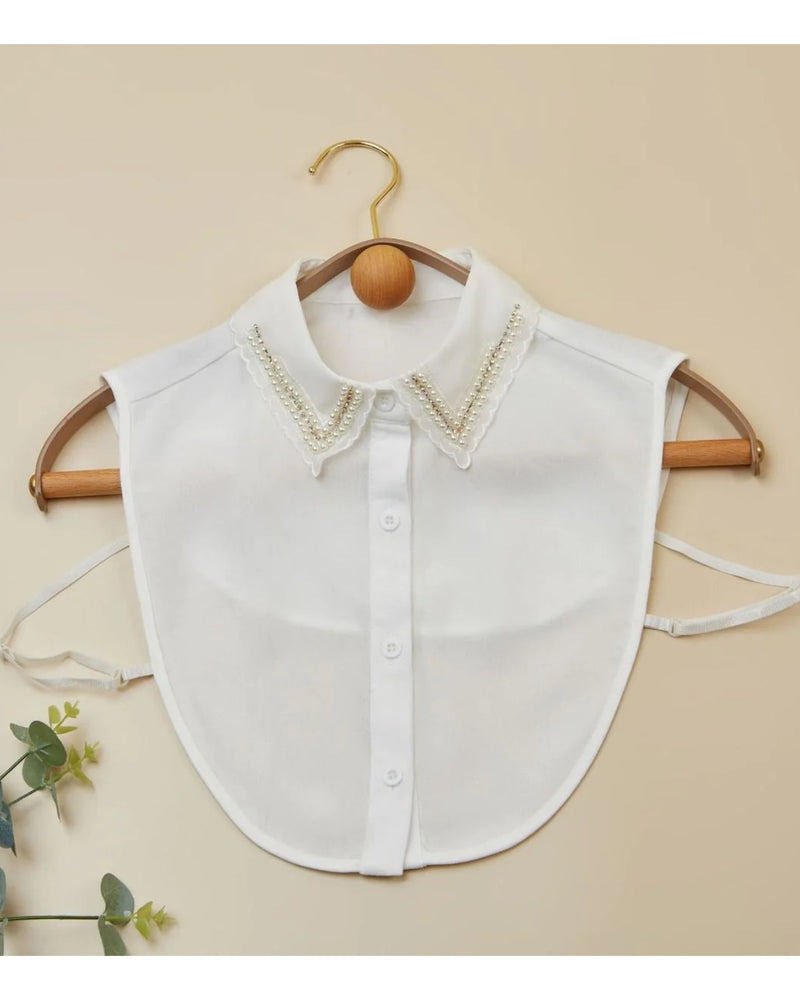 Kora Crystal & Pearl Shirt Collar - White