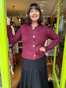 Rowan Gold Button Knit Cardi - Burgundy