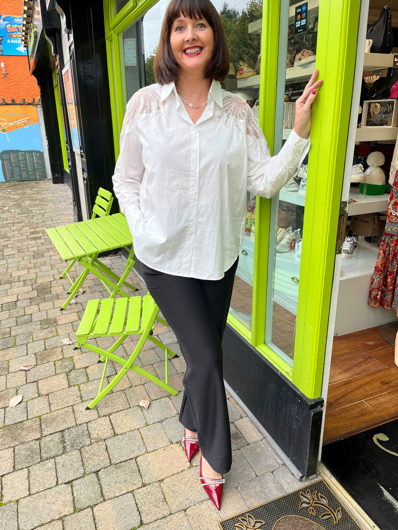 Aubry Pearl & Mesh Shirt - White