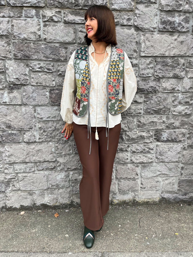 Ingrid Bow Tie Paisley Gilet - Khaki Green