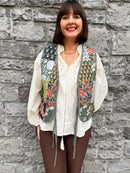 Ingrid Bow Tie Paisley Gilet - Khaki Green