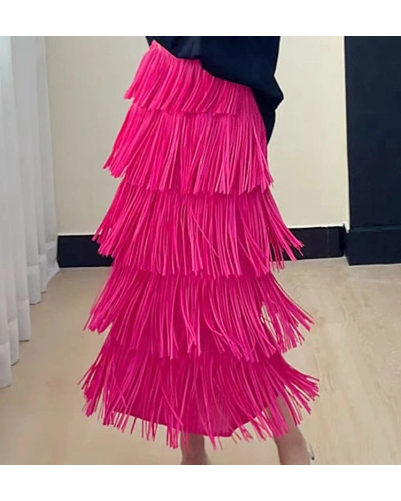 Miley Fringe Skirt - Hot Pink