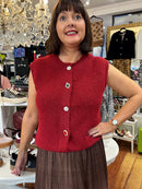 Sydney Jewel Button Knit Vest - Maroon