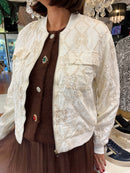 Trey Sequin & Embroidery Bomber Jacket - Cream