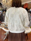 Trey Sequin & Embroidery Bomber Jacket - Cream