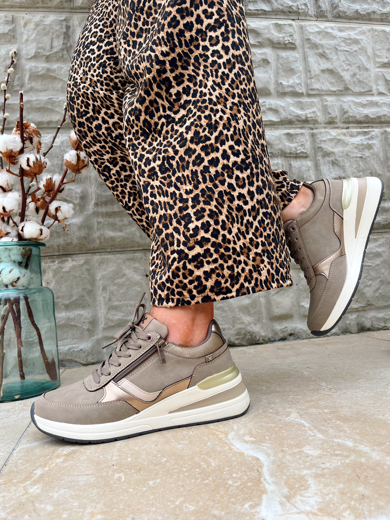 XTI Wedged Taupe & Metallic Trainers 144628
