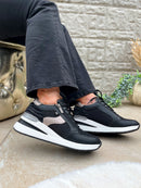 XTI Wedged Black Sparkle & Animal Print Trainers 144629